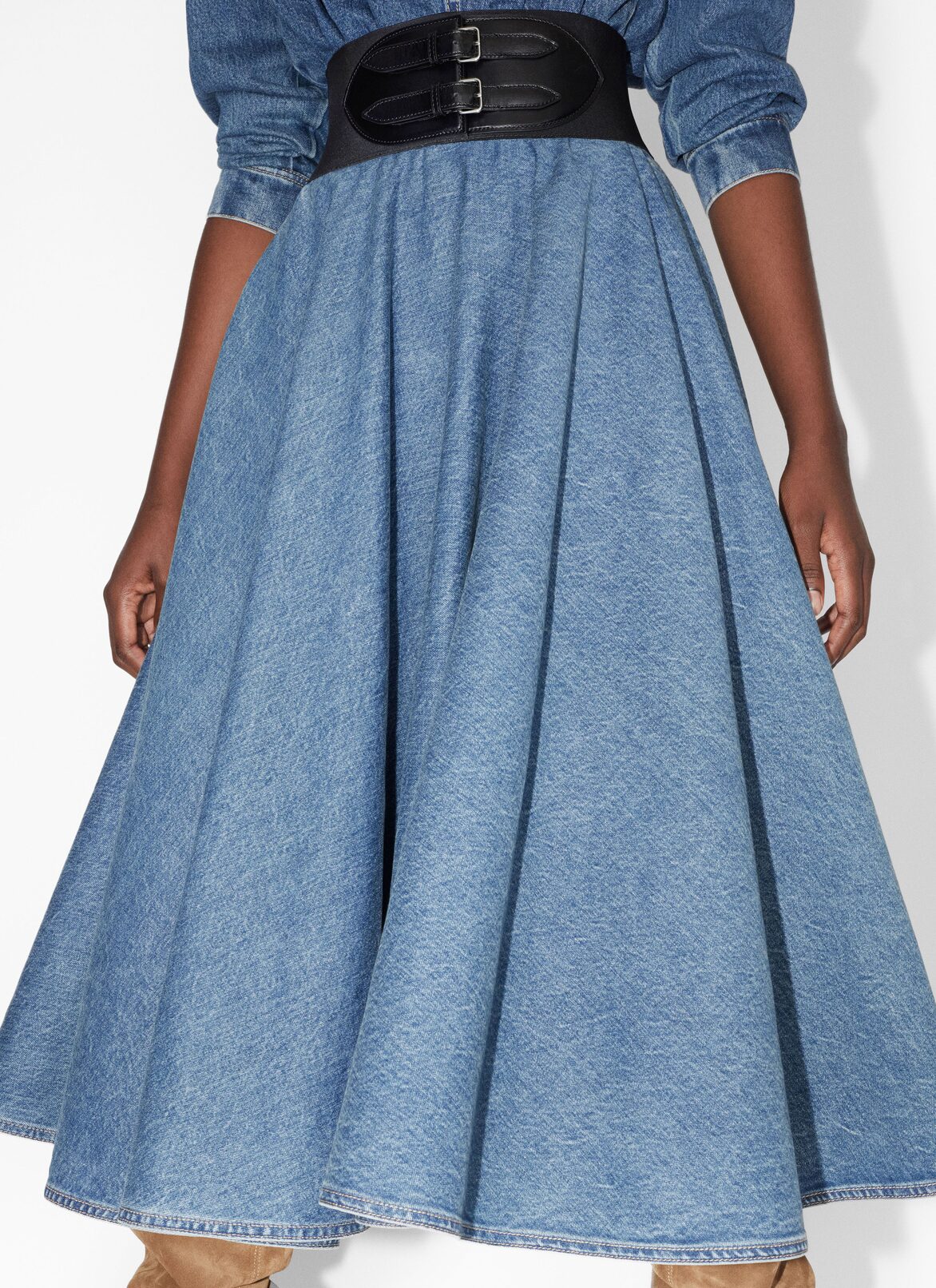 Belted denim skirt ALAÏA BLUE BELTED DENIM SKIRT